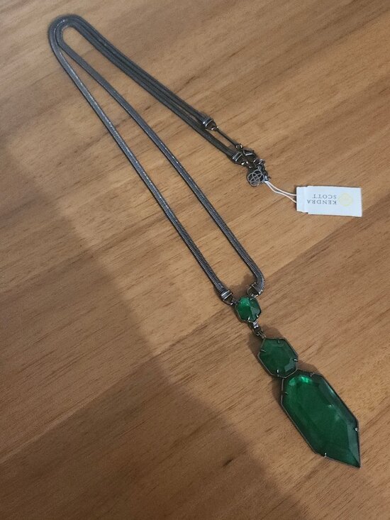 Elisa Gold Pendant Necklace with Black Crystal by Kendra Sco  Kendra Scott Green Wyatt Gunmetal Black Pendant Necklace